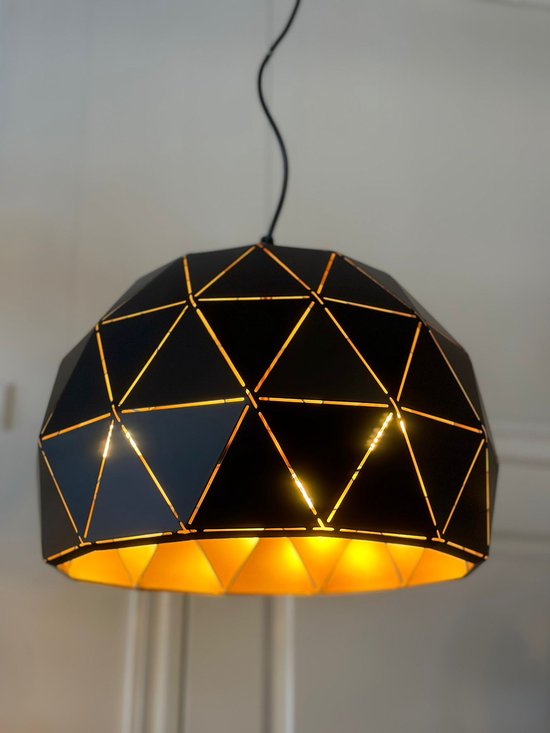 hanglamp Atomic - 40cm dia - zwart metaal - gouden binnenkant - 3 x e27