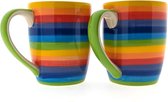 Tasses - Tasse à café - Tasse à thé - Tasses à Thee - Tasses Ensemble de 2 - Céramique - Peint à la main - Rayé arc-en-ciel