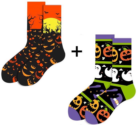 Halloween sokken, spook, skelet, ghost, pompoen, 2 PAAR, skull, funny, grappig, maat 38-45, one size