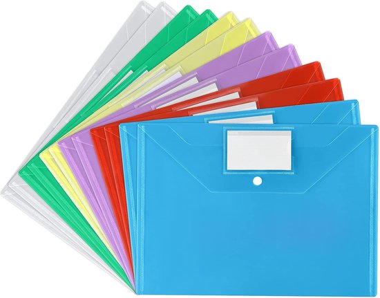 Lot de 24 porte-documents A4, 6 couleurs, pochette transparente A4