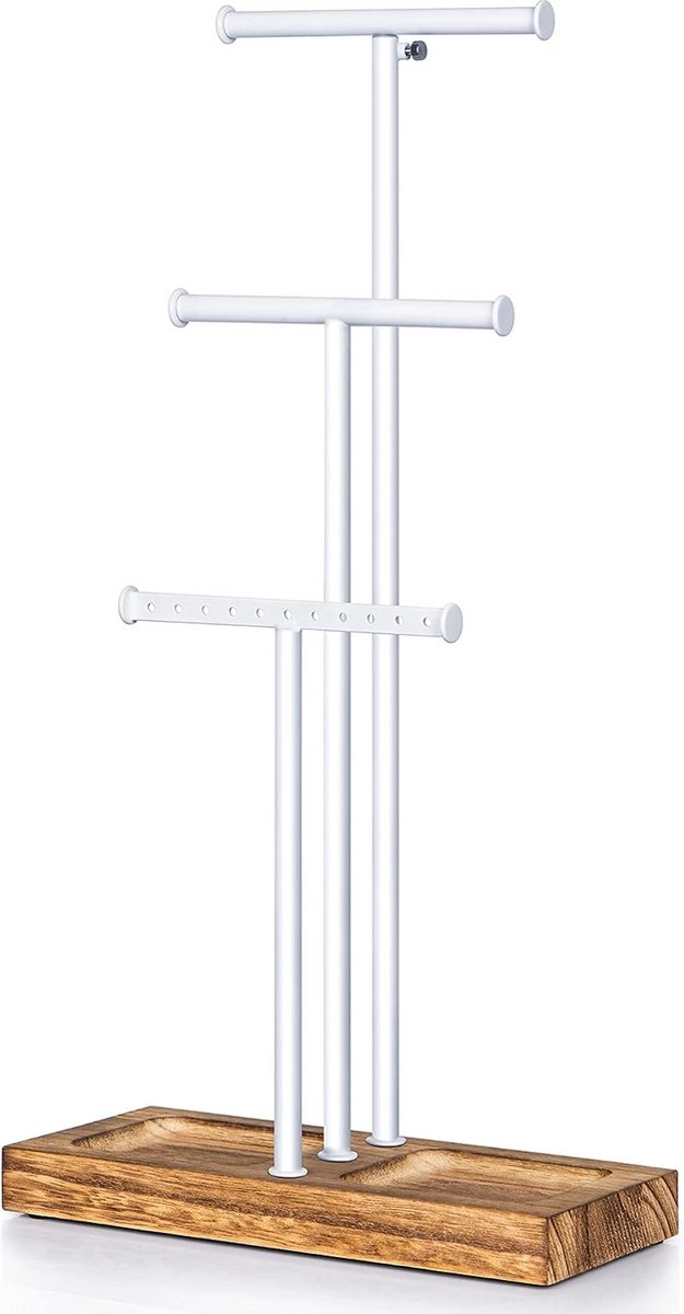 Sieradenstandaard met drie spijlen (max. hoogte 58 cm), voor het opbergen van kettingen, oorbellen, ringen, horloges en armbanden