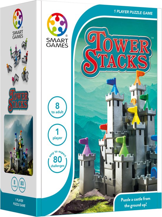 SmartGames - Tower Stacks - 3D puzzelspel voor 1 speler - 80 uitdagingen