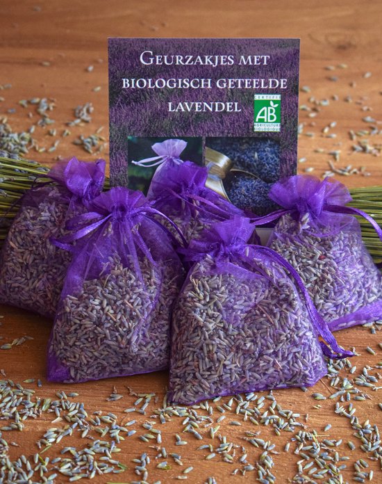 Geurzakjes met biologische lavendel uit de Provence 5 stuks 12 gr. paars