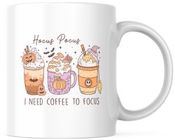 Hocus Pocus I Need Coffee To Focus Halloween Mok - Spookachtige Pompoen Spice Latte Herfst Koffiekop