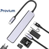 USB-C Hub - 7 in 1 - HDMI - USB 3.0 - USB-C Docking Station adapter splitter - Grijs - Provium