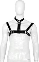 Kiotos Deluxe - Collar - Luxe Zwart Leren Halsband met Borstriemen - Body Harnas - Riemenbody - Voor Mannen - Verstelbaar