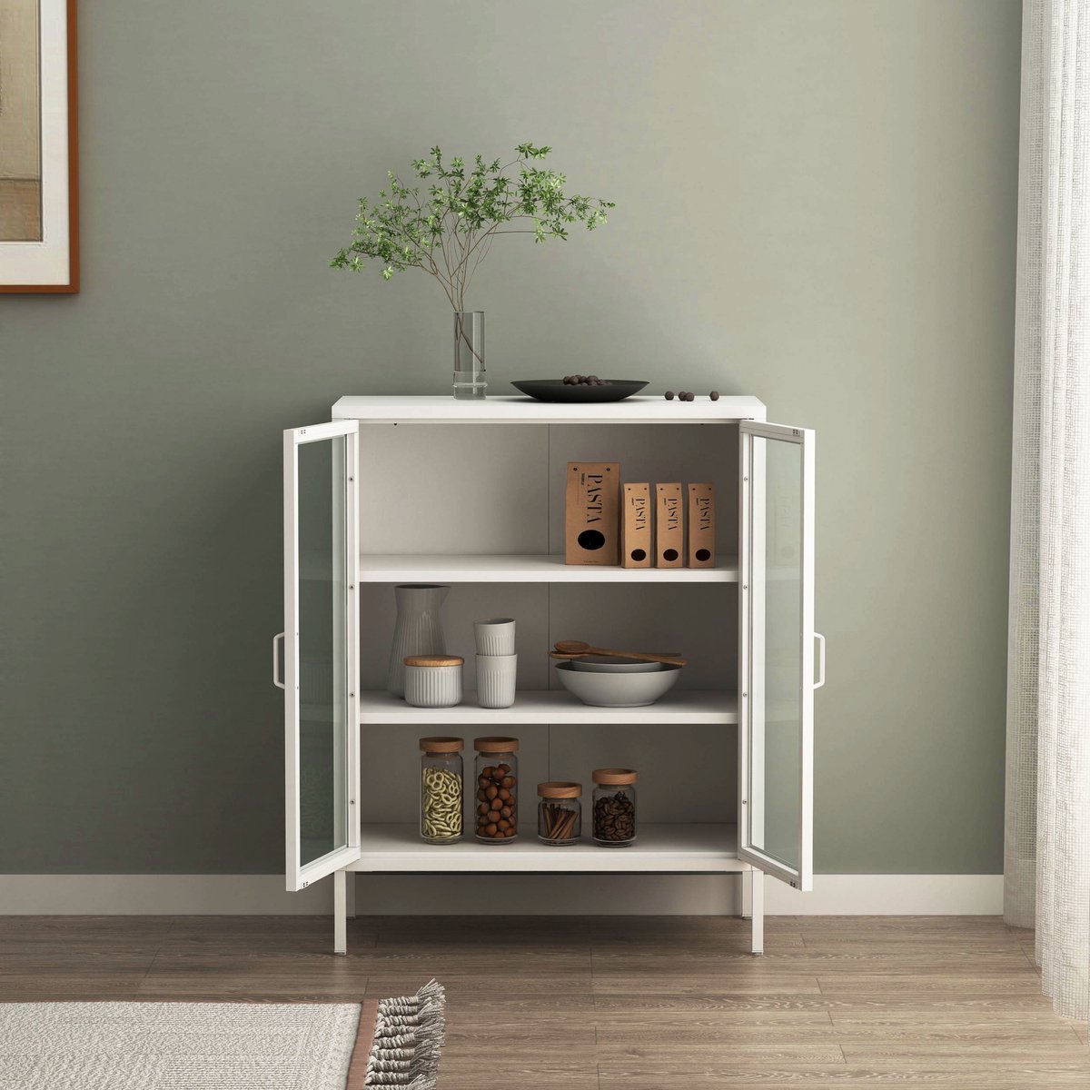en.casa Vitrinekast Fauske 101,5x80x40 cm wit