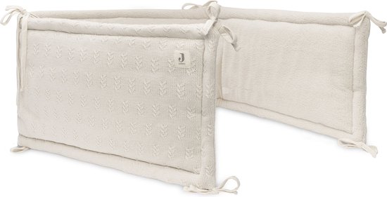 Jollein - Bedomrander 180x30cm - Baby Bedbumper Ledikant - Acryl & Katoen - Grain Knit - Oatmeal