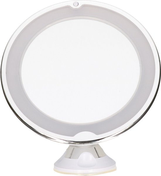 LED ring make-up spiegel met zuignap - wit - 20 x 22 cm - 5x zoom