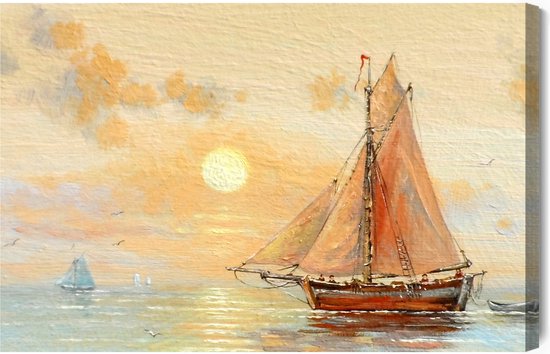 Schilderijkoning - Canvas Schilderij Boot En Zee In Pastelkleuren - 100 x 70 cm