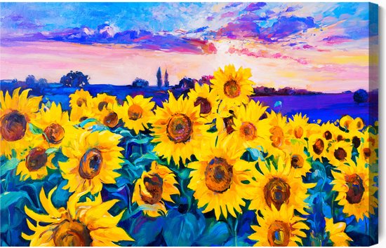 Painting King - Tableau sur toile Champ de tournesols tel que peint - 70 x 50 cm