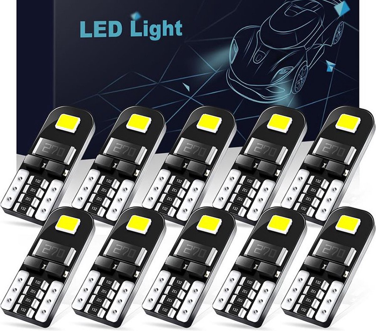 T10 LED W5W Verlichting - 200 lumen (set) Stadsverlichting - Parkeerverlichting - Kentekenverlichting - Interieurverlichting (Set van 2 stuks)