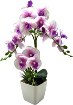 Orchidee Wit Roze Kunstbloem Met Witte Pot 55cm | Flora City | Kunstbloem kunstplant | Kunstorchidee | Nep orchidee | Levensechte Kunstorchidee