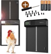 DW-G - Trappe à poulet automatique - Ouvre clapier - Trappe pour animaux - Porte à poulet - Fonction minuterie - Aluminium - Piles incluses - Zwart