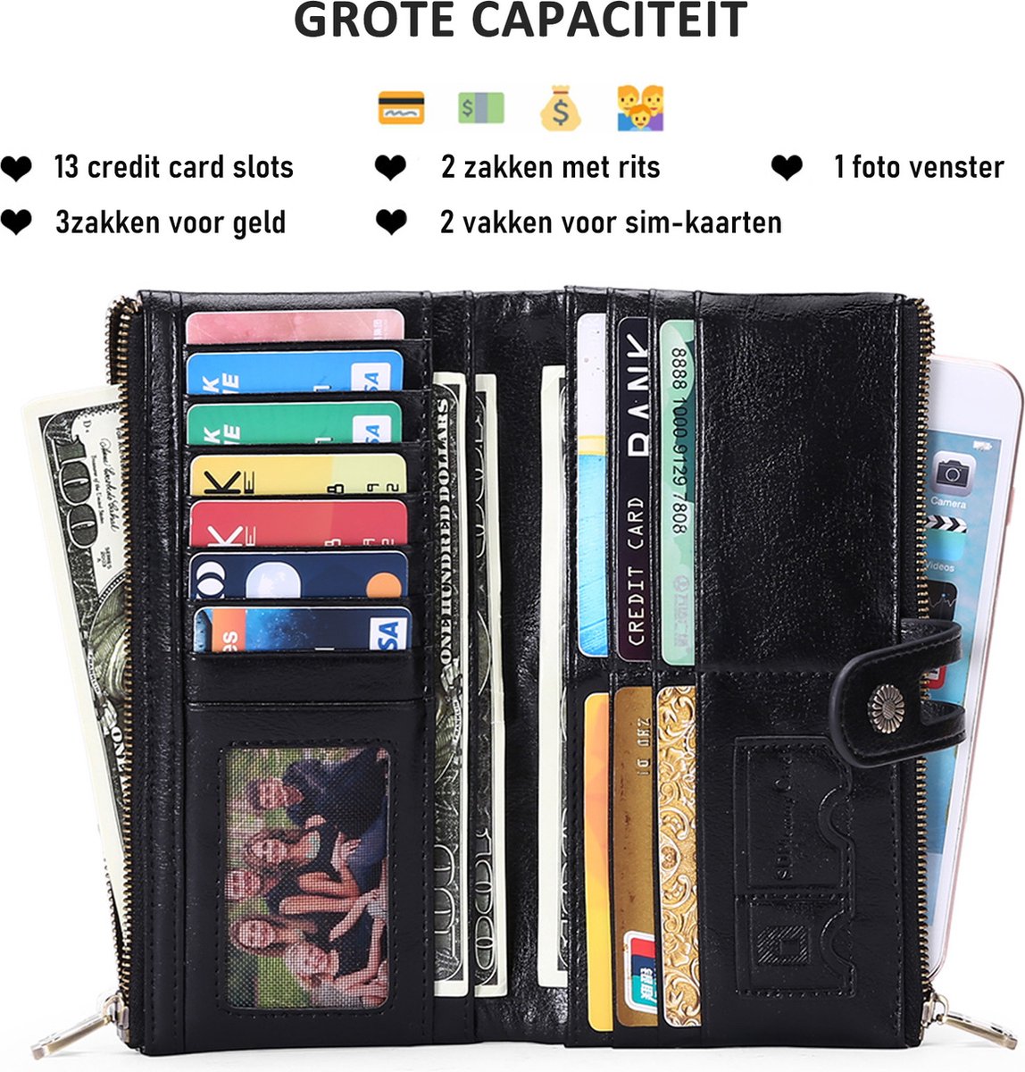 Lederen Trifold Portemonnee met Reliëf voor Dames en Heren
