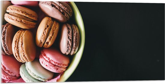 Acrylglas - Macarons - Bakje - Smaken - Kleuren - 100x50 cm Foto op Acrylglas (Wanddecoratie op Acrylaat)