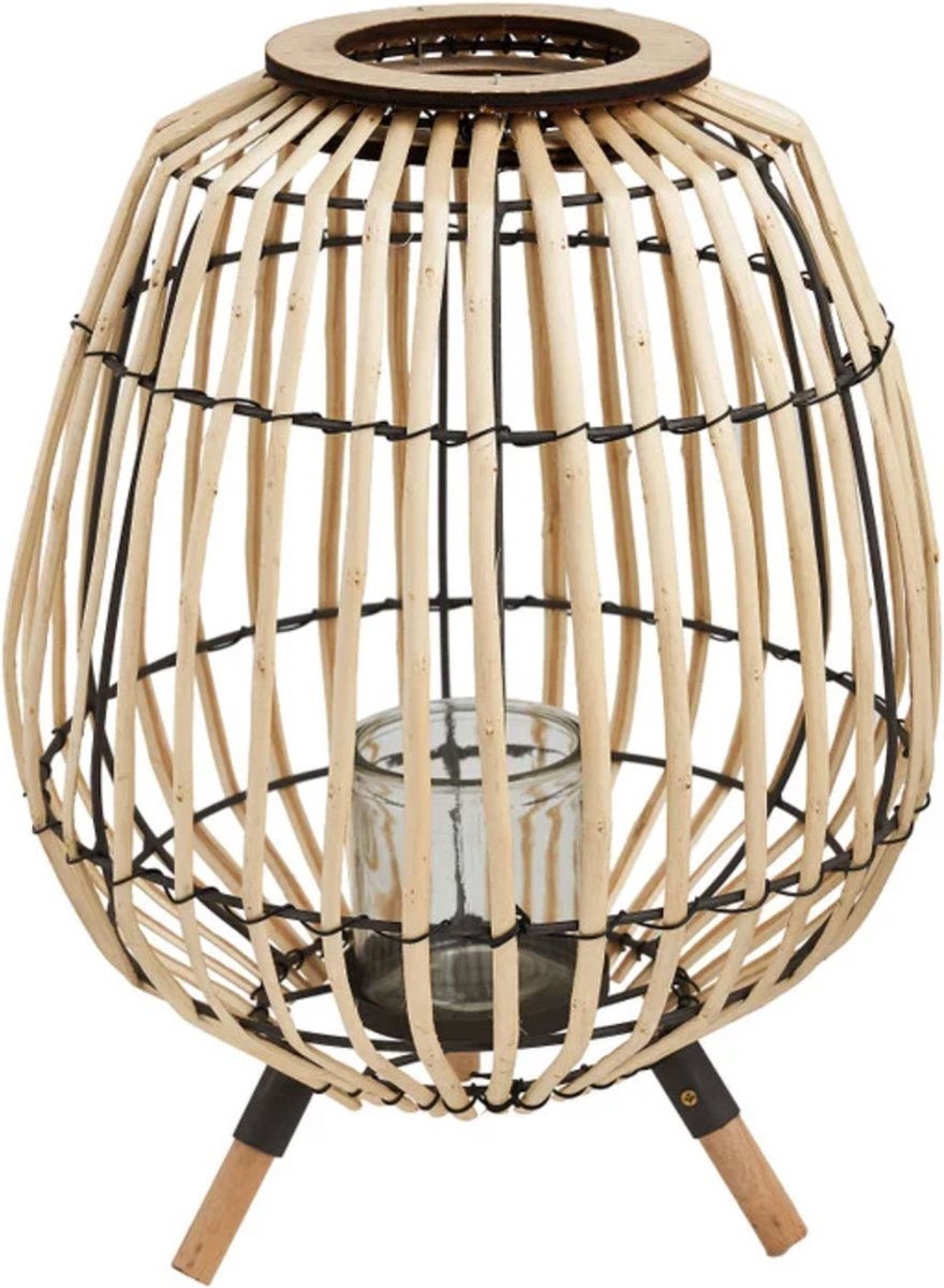 Stijlvolle Bamboe Lantaarn op standaard - Diameter 27 cm x Hoogte 37 cm - sfeer verlichting
