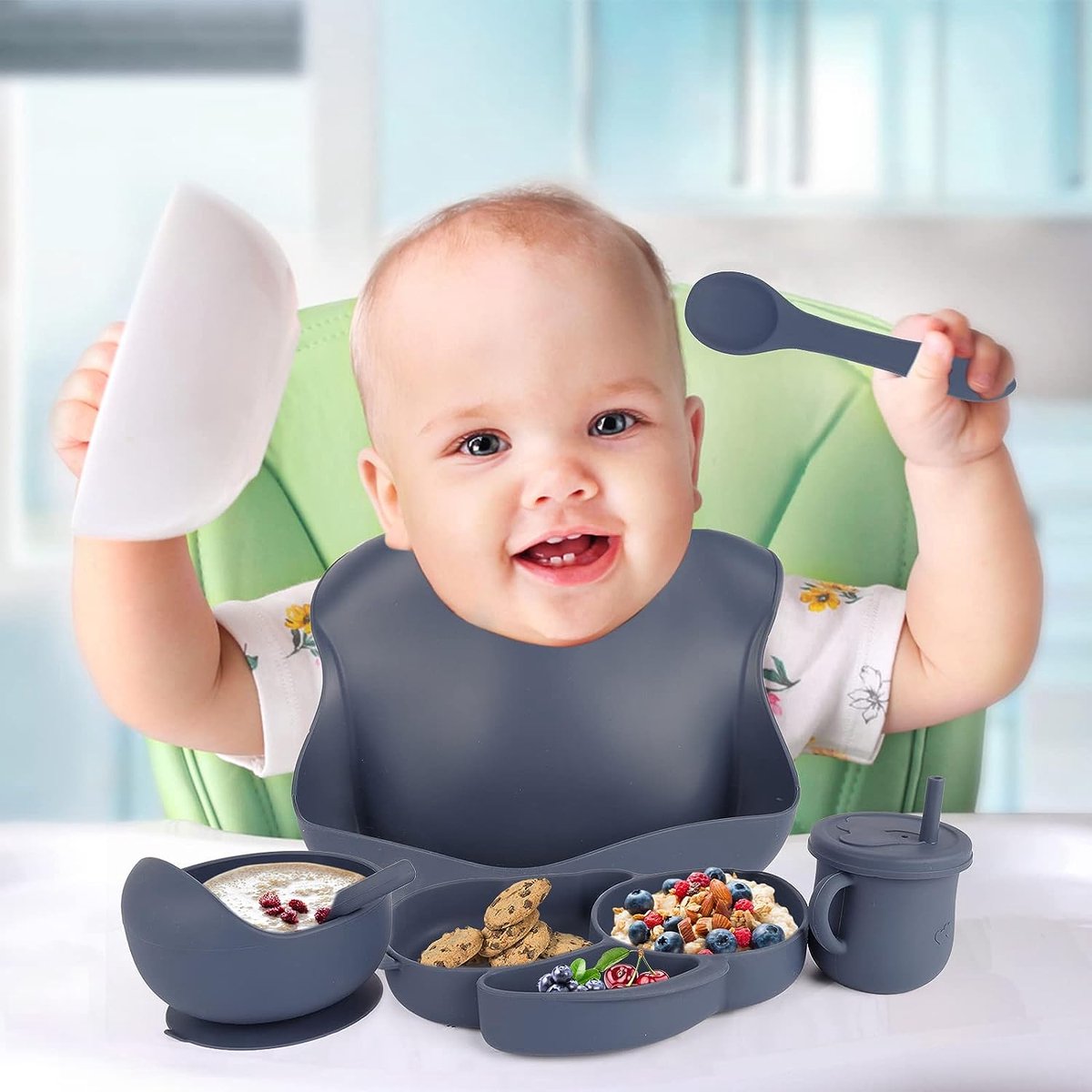 Assiette bébé Vaisselle pour enfant avec ventouse Assiette enfant Bol  Bavoir Kom