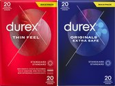 Bol.com Durex - 40 stuks Condooms - Thin Feel 20 stuks - Extra Safe 20 stuks - Voordeelverpakking aanbieding