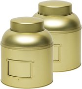 2x Boîtes de rangement rondes dorées / boîtes de rangement avec porte-étiquette 24 cm - Boîtes de rangement or avec porte-étiquette - Boîtes de rangement