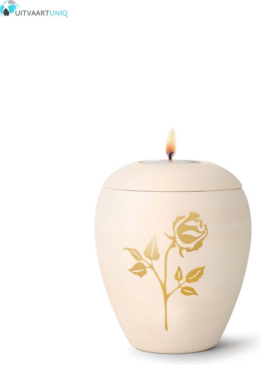 Mini roos urn met lichtje - Keramiek