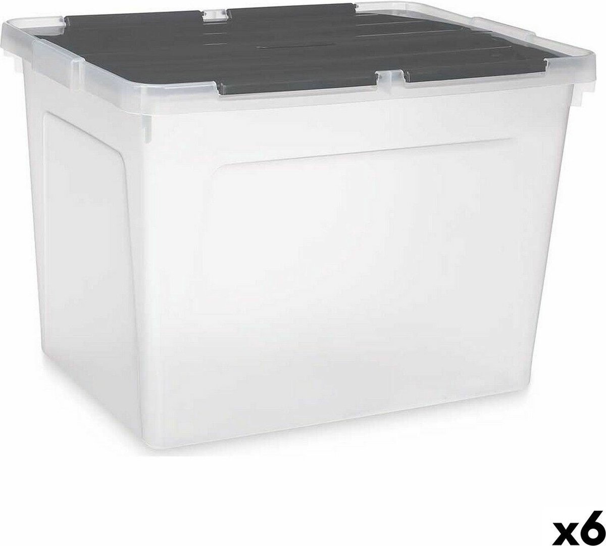 Goedkoopste Opbergbak met Deksel 48 L Transparant Antraciet (6 Stuks