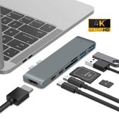 USB-C Hub DUAL USB-C adapter geschikt voor Macbook - HDMI - USB 3.0 - Micro-SD - Docking Station USB splitter - 7 poorten - Grijs - Provium
