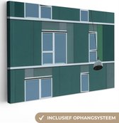 Canvas - Ramen - Appartementen - Groen - Schilderij - 30x20 cm - Canvas doek - Wanddecoratie
