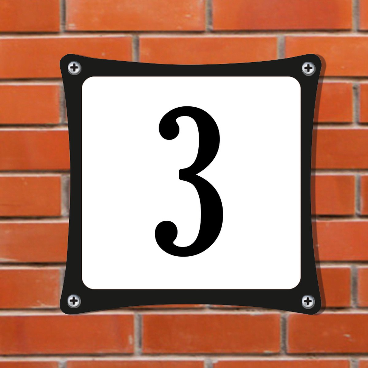 Decoporta Huisnummerbord Emaille-Look - Nummer 3 - Standaard - 10 x 10 cm | incl. schroeven
