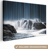 Canvas schilderij - Waterval - Stenen - Natuur - Canvas - 120x80 cm - Canvas doek - Wanddecoratie