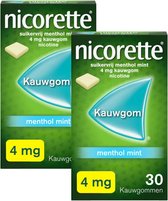 Nicorette Suikervrij Kauwgom Menthol Mint 4mg - 2 x 30 stuks