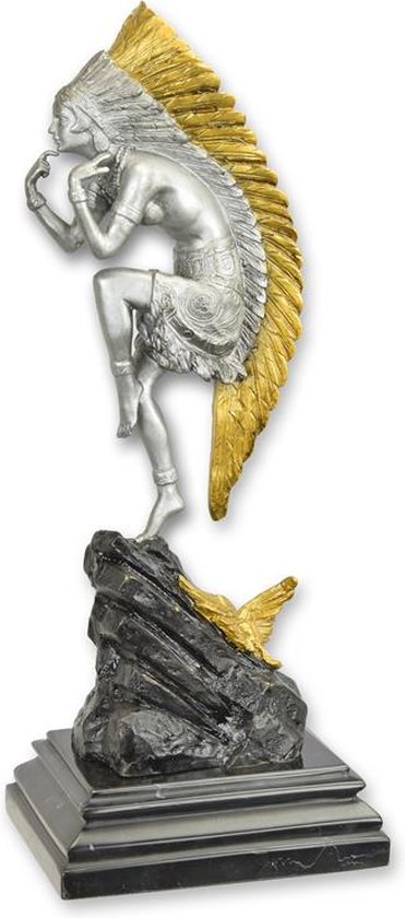 Bronzen beeld - Vrouwelijke Indiaanse danser - zilver- en goudkleurig - 32,8 cm hoog