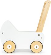 Houten poppenwagen - duwer walker voor poppen - 23,5x39x41cm - wit