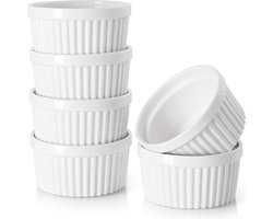 foto van Creme Brulee Kommen 6 Set, 120 ml Non-stick Gecoate Soufflé Ramekins, Ovenvaste Souffle Ramekins, Ragout Fin Bowls, Ovenvaste Creme Brulee Kommen, Porselein Ramekins 8.9X4.4cm/Wit