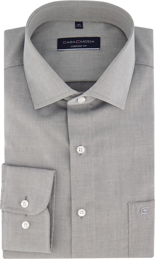 CASA MODA comfort fit overhemd - mouwlengte 72 cm - twill - grijs - Strijkvrij - Boordmaat: 44