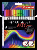 STABILO Pen 68 - Premium Brush Viltstift - Met Flexibele Penseelpunt - ARTY Etui Met 18 Verschillende Kleuren
