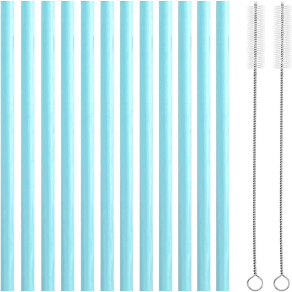 Fako Bijoux® - Siliconen Rietjes Pastel - 12 Herbruikbare Rietjes - 23 cm - Duurzaam en Hygiënisch - 2 Schoonmaakborstels - Blauw