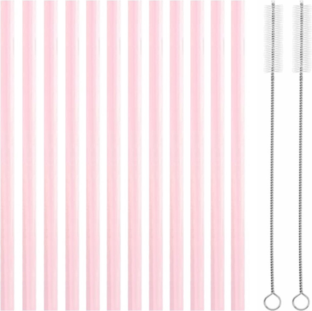 Fako Bijoux® - Siliconen Rietjes Pastel - 12 Herbruikbare Rietjes - 23 cm - Duurzaam en Hygiënisch - 2 Schoonmaakborstels - Roze