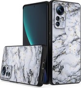 LuxeBass Siliconen hoesje met print geschikt voor Xiaomi 12 Pro - Marmer White - telefoonhoes - gsm hoes - telefoonhoesje