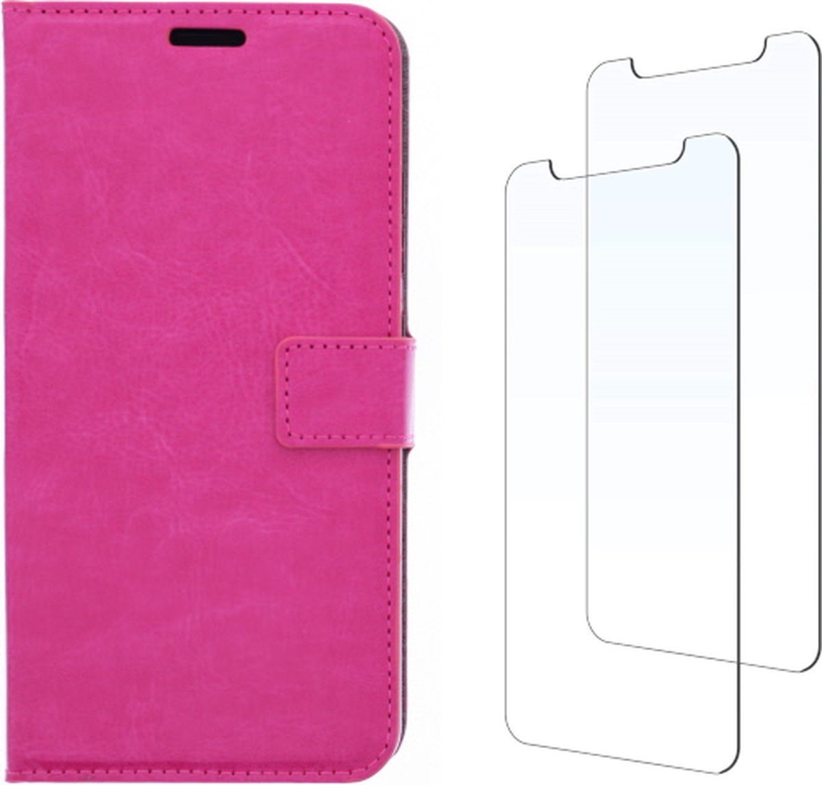 LuxeBass Nokia 1.3 hoesje book case + 2x Glas Screenprotector roze - telefoonhoes - gsm hoes - telefoonhoesjes - glas scherm - bescherming