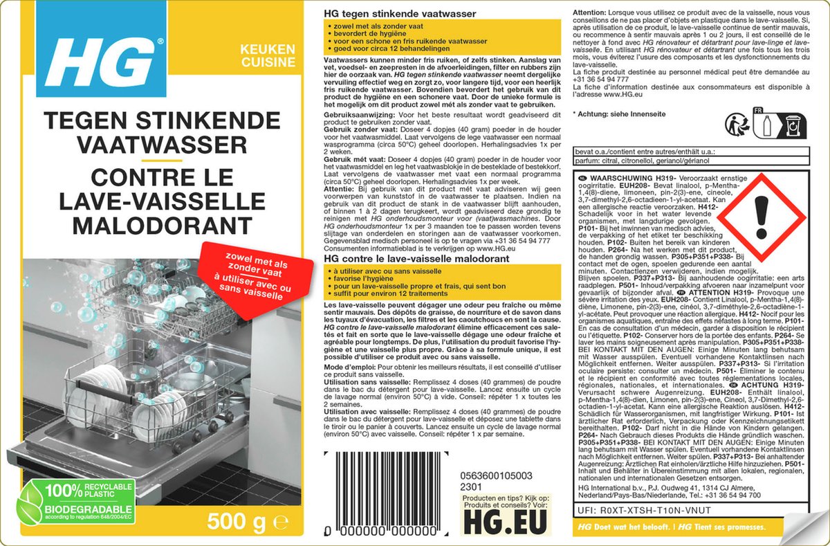 HG tegen stinkende vaatwassers 500gr — afbeelding 2