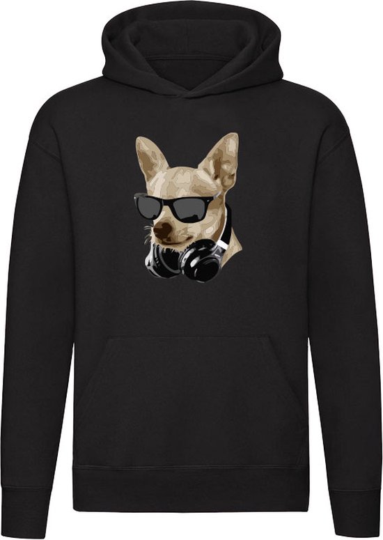 Chihuahua met een zonnebril Hoodie - dieren - muziek - dj - koptelefoon - music - hond - huisdier - humor - grappig - unisex - trui - sweater - capuchon