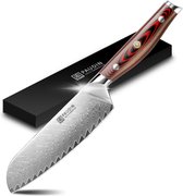 PAUDIN P4 Professional Damascus Santoku Knife 20 cm - Couteau de cuisine japonais tranchant comme un rasoir Fait de 67 couches d'acier damassé japonais - Motif de plumes forgées très spéciales - HRC 62+