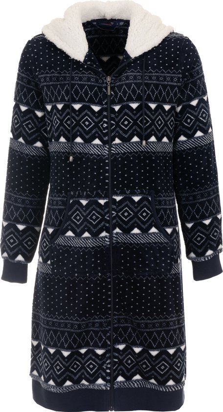 Dames badjas met rits - Noorse print - fleece - zacht & warm - ritssluiting badjas dames - luxe ochtendjas -maat XL (48-50)