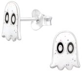 Joy|S - Zilveren spook oorbellen - halloween - wit met glittertjes - kinderoorbellen