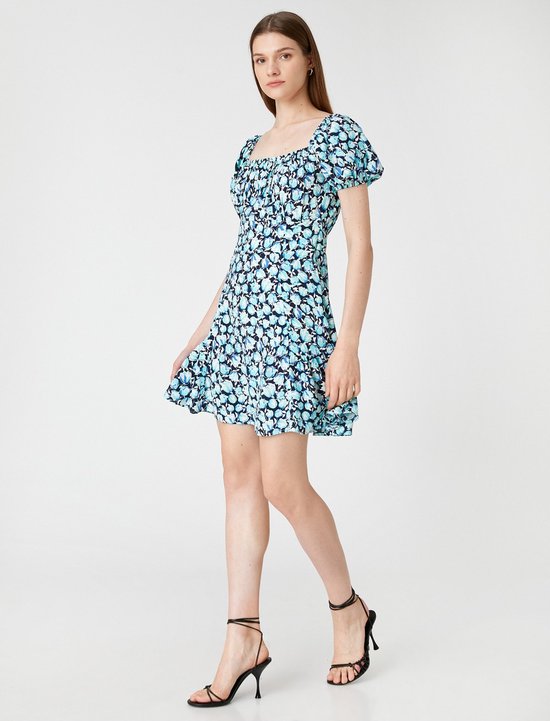 Arshiner Meisjes Zomerjurk met pofmouwen, chiffonjurk, A-lijn, gelaagde jurk, vierkante kraag, kinderjurk, swing, feestjurken met riem, 5-12 jaar, lichtblauw, 5-6 Jaar