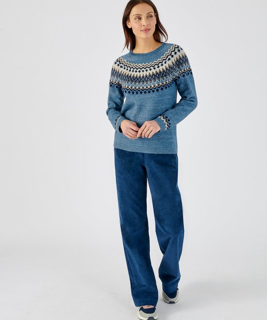 Damart - Pull en jersey jacquard, style norvégien - Femme - Blauw - XS