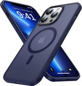 Hoesje Geschikt voor Apple iPhone 13 Pro - Compatibel met MagSafe - Matte Beschermhoes - Back Cover met Magneet - Geschikt voor Draadloos Opladen met Magnetische Ring - Blauw