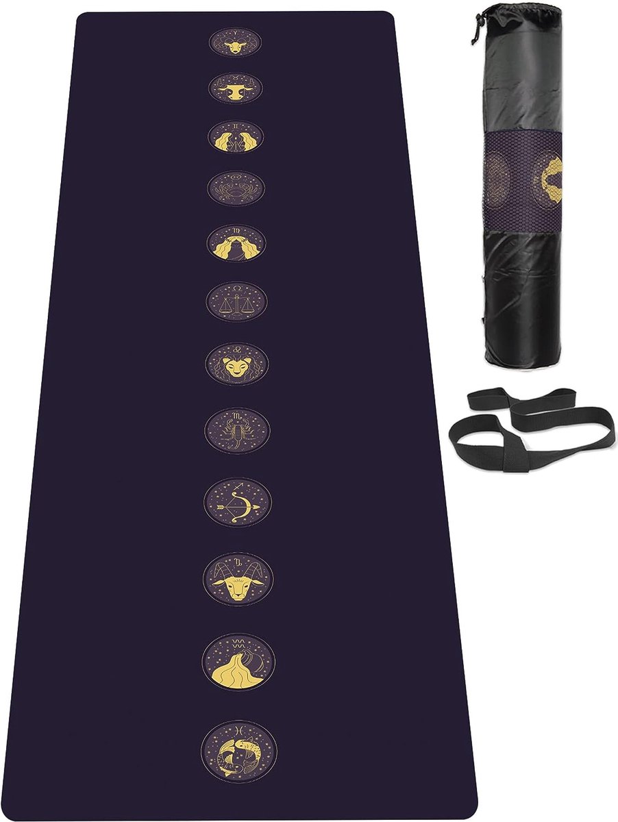 Yogamat, antislip, milieuvriendelijke trainingsmat met draagriem, dikke oefen- en trainingsmat voor yoga, pilates en fitness (183 cm x 61 cm x 6 mm)