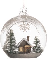 Goodwill Kerstbal Open met Huisje Glas Bruin-Wit 8 cm Voordeelaanbod Per 2 Stuks